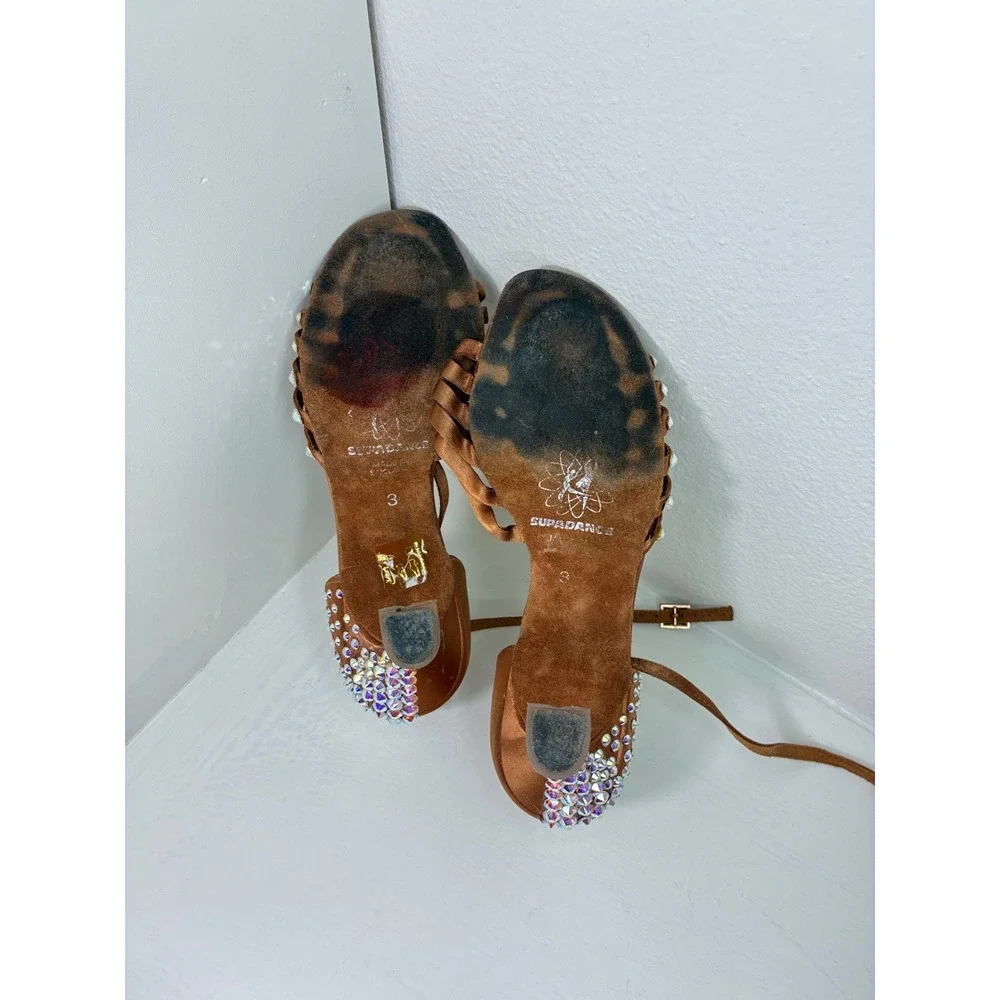 Supadance Ballroom Dance Shoes Kids Size 3 Copper Satin Crystal Flared Heel UK 3